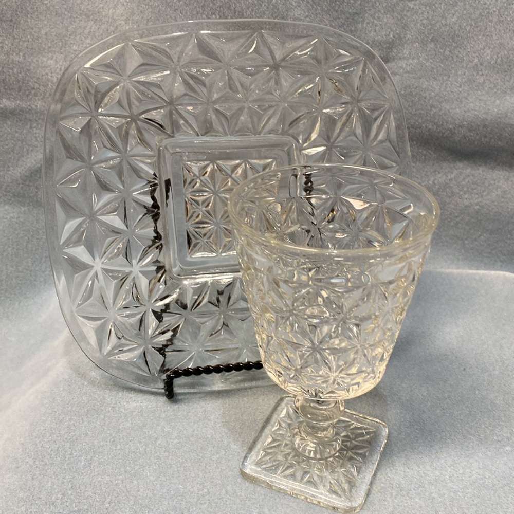 Mt Vernon Imperial Pressed Crystal Water Goblet and Dessert Plate